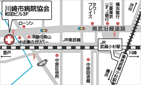 川崎市病院協会の地図
